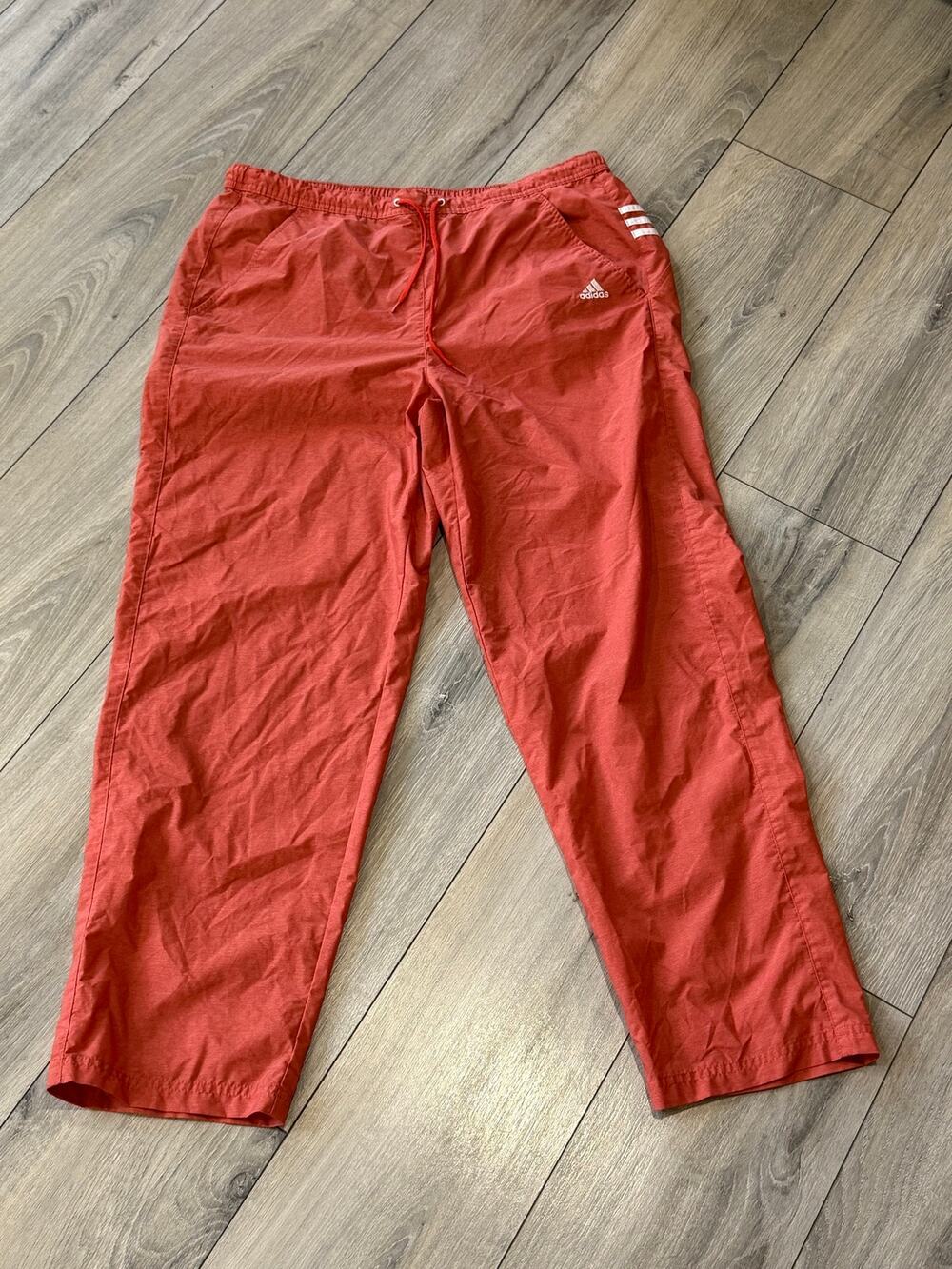 Adidas Vintage Track Pants Mens L Coral Red Nylon 3 Stripe Drawstring Retro